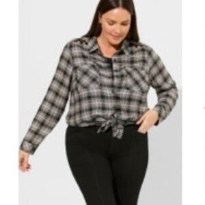 Brushed Acrylic Flannel Button Up Tunic - Plaid